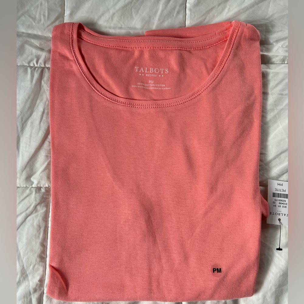 NWT Talbots short sleeve classic cotton crewneck size mp melon